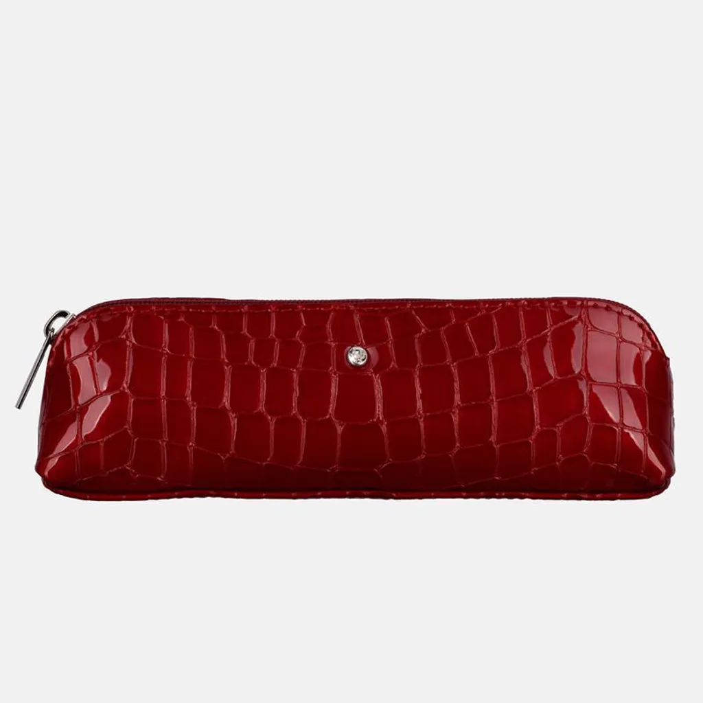 Astuccio in pelle rossa con motivo a coccodrillo e finiture in vernice