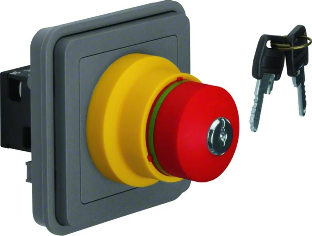 Bouton d'arrêt d'urgence Berker 44713515 montage AP/UP étanche W.1 gris