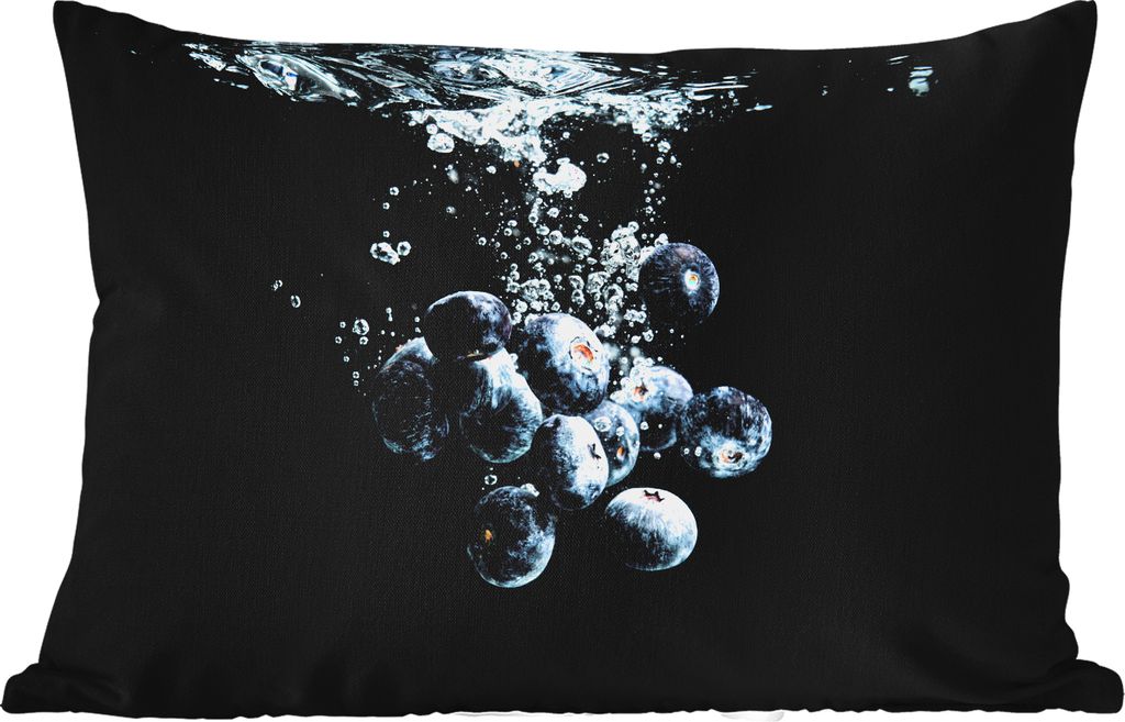 MuchoWow Outdoor Kissen - Blaubeeren - Obst - Beeren - Stillleben - Wasser - Schwarz - 50x30 cm - Wetterfest - Lounge Kissen - Sofa kissen - Wohn...