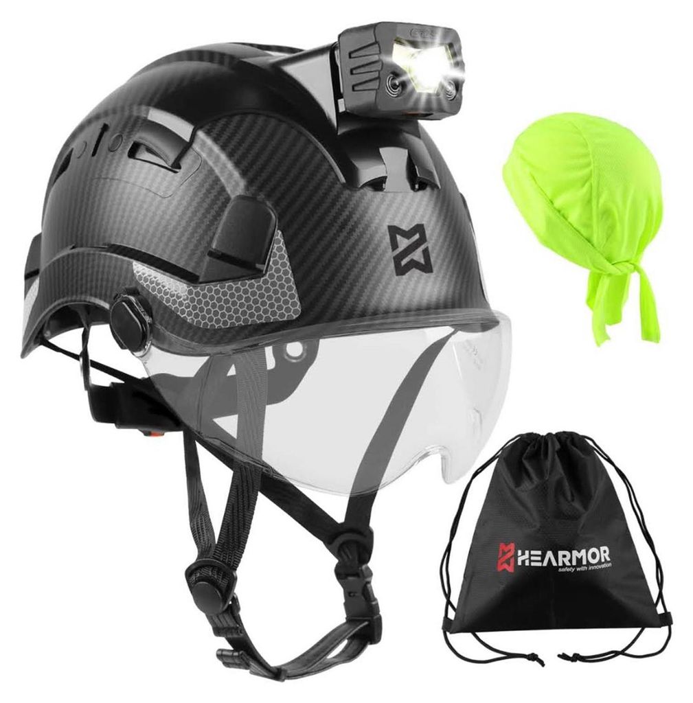 HEARMOR Bauhelm mit LED-Kopflampe, ABS Schutzhelm, EN12492, Produktbild 