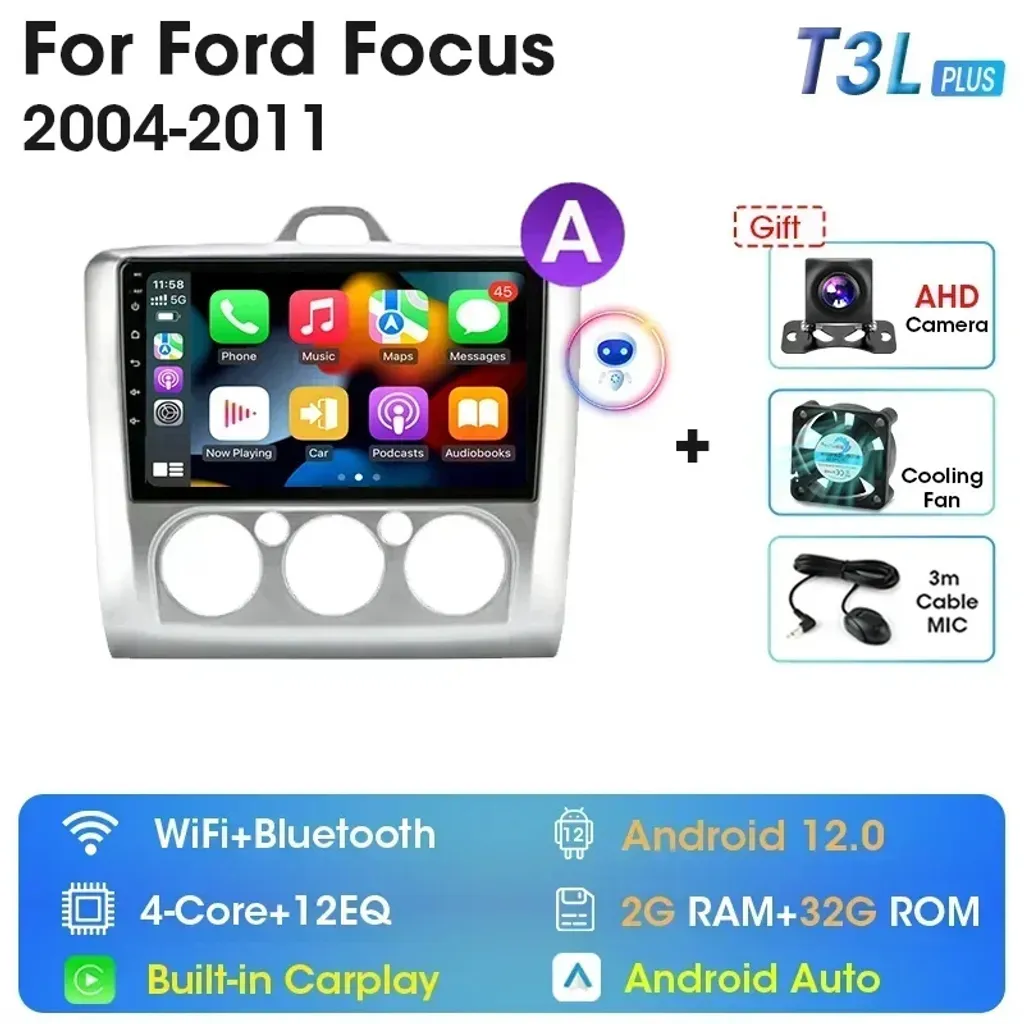 Système de Navigation Autoradio Android 12 Jaune Tactile Multimédia 2DIN