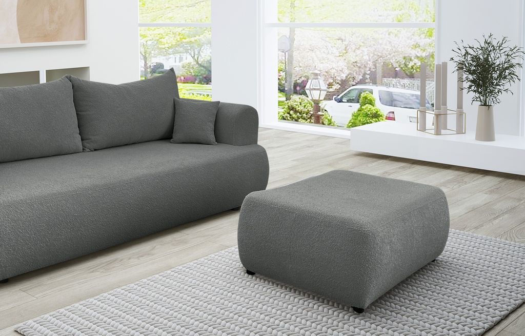 Hocker ANTONIO BARON 98x66x42cm, Sitzbank, Sitzhocker, Polsterhocker - Garniutur - Bouclé in Dunkelgrau