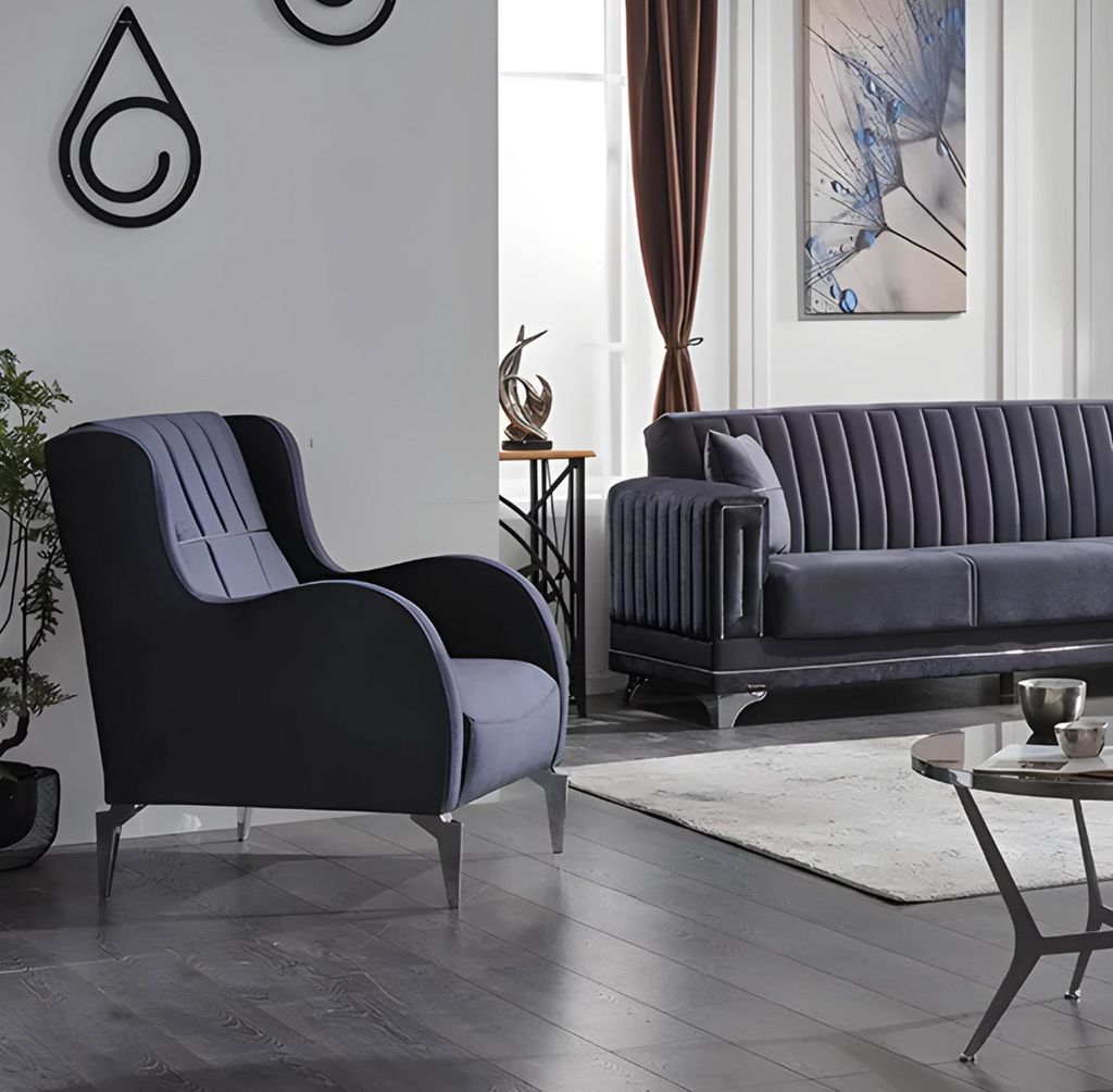 Textil Grau Sessel Luxus Sitz Wohnzimmer Design Moderne Polstersessel