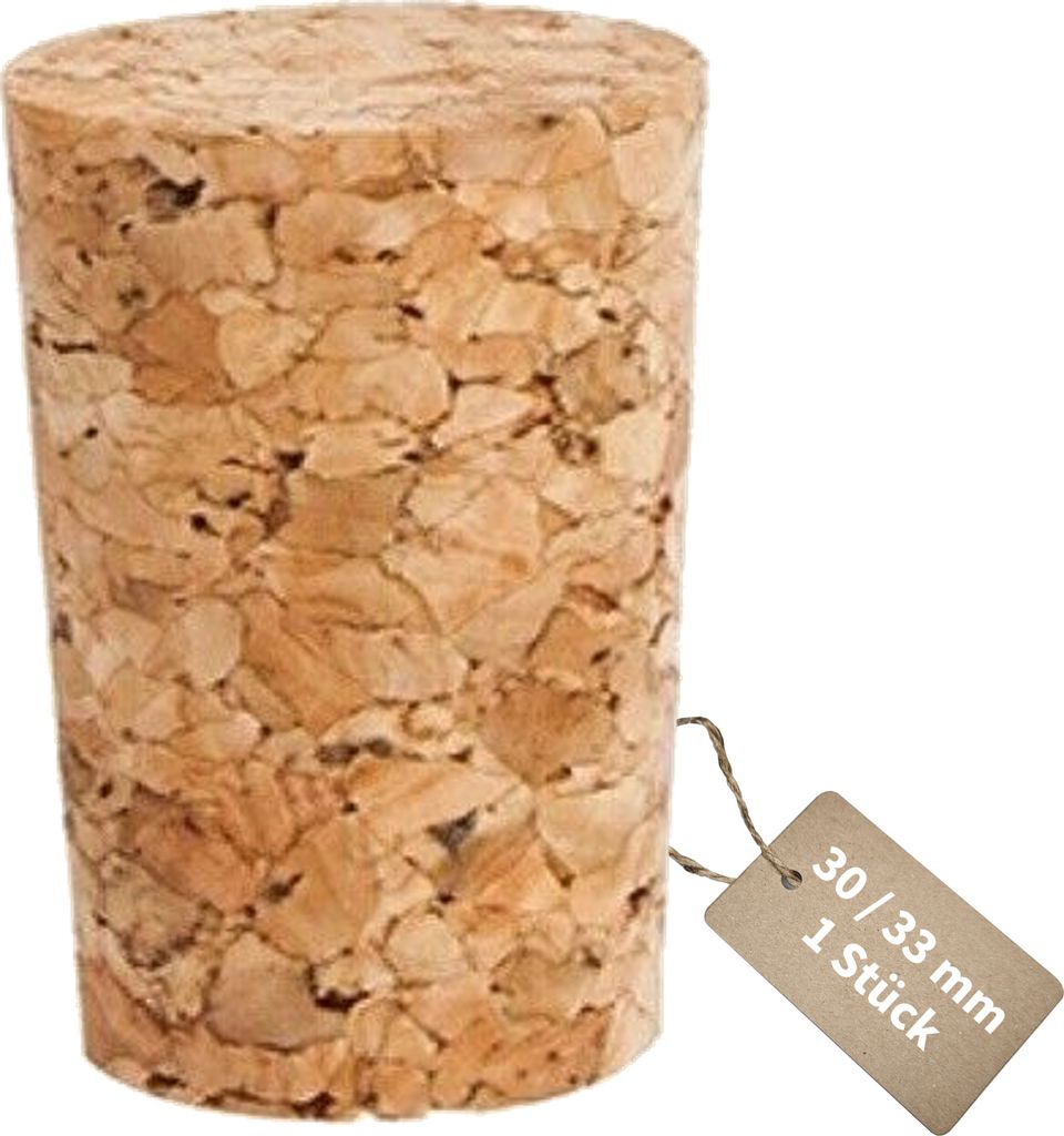 MIKONI Naturkork | 30/33 mm | 1 Stück | Fasskorken Flaschenkorken Korken Gummistopfen Stopfen Spitzkorken Naturkorken Flaschenkorken Spitzkorken