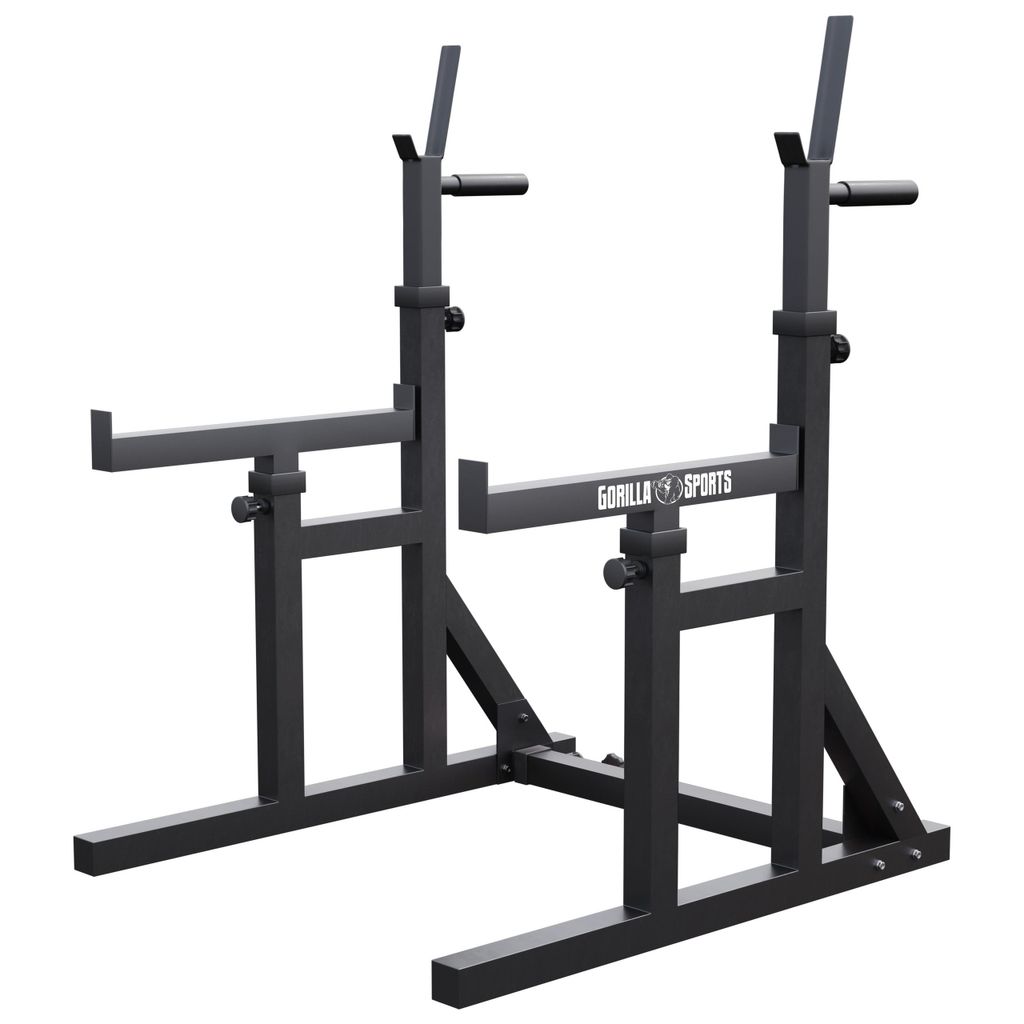 GORILLA SPORTS Squat Rack - in Breite und Höhe verstellbare, mit Dip-Griffen, bis 300 kg belastbar - Hantelständer, Kniebeugenständer, Langhan...