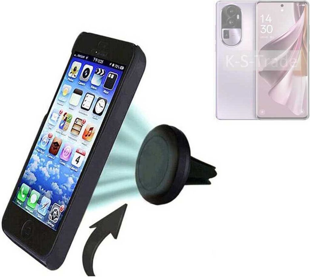 K-S-Trade Kompatibel mit Oppo Reno10 PHW110 Auto Handy Halterung KFZ Halter Lüftungsgitterhalterung Air Vent mount Smartphone Halter