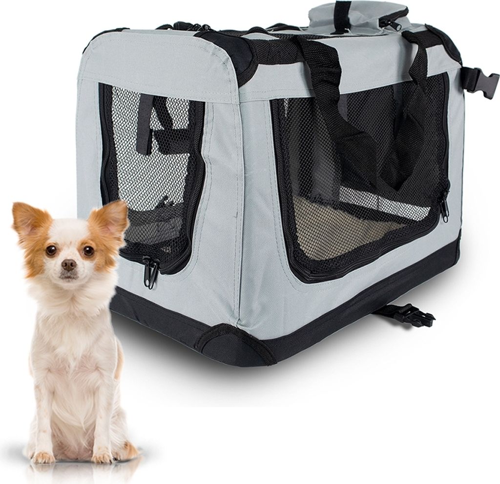 Mobiclinic Pets, Hundebox, Balú, , Transportbox Katze, Transportbox Hund, Faltbar, Atmungsaktiv, Größe S, Bis zu 8 kg, 50x34x36cm, Grau