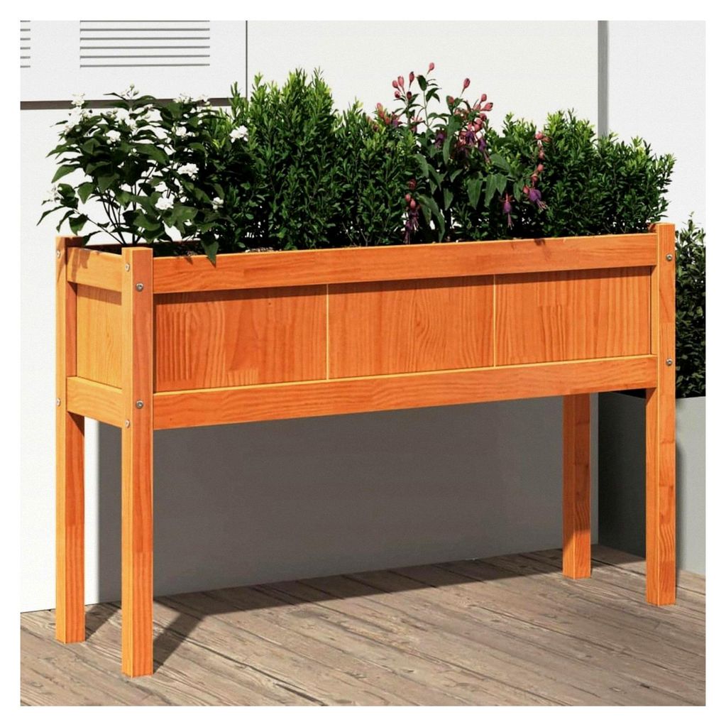 Pflanzkübel mit Beinen Wachsbraun 110x31x70cm Massivholz Kiefer, Blumentopf für Gartenpflanzen auf Balkon Terrasse Innen Außenbereich