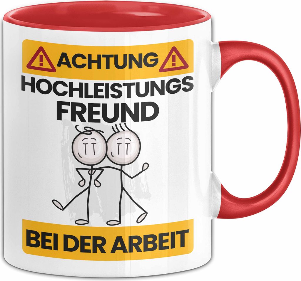 Freund Tasse Geschenk Lustiger Spruch Geschenkidee für Freund Achtung Hochleistungs Freund Bei Der Arbeit (Rot)
