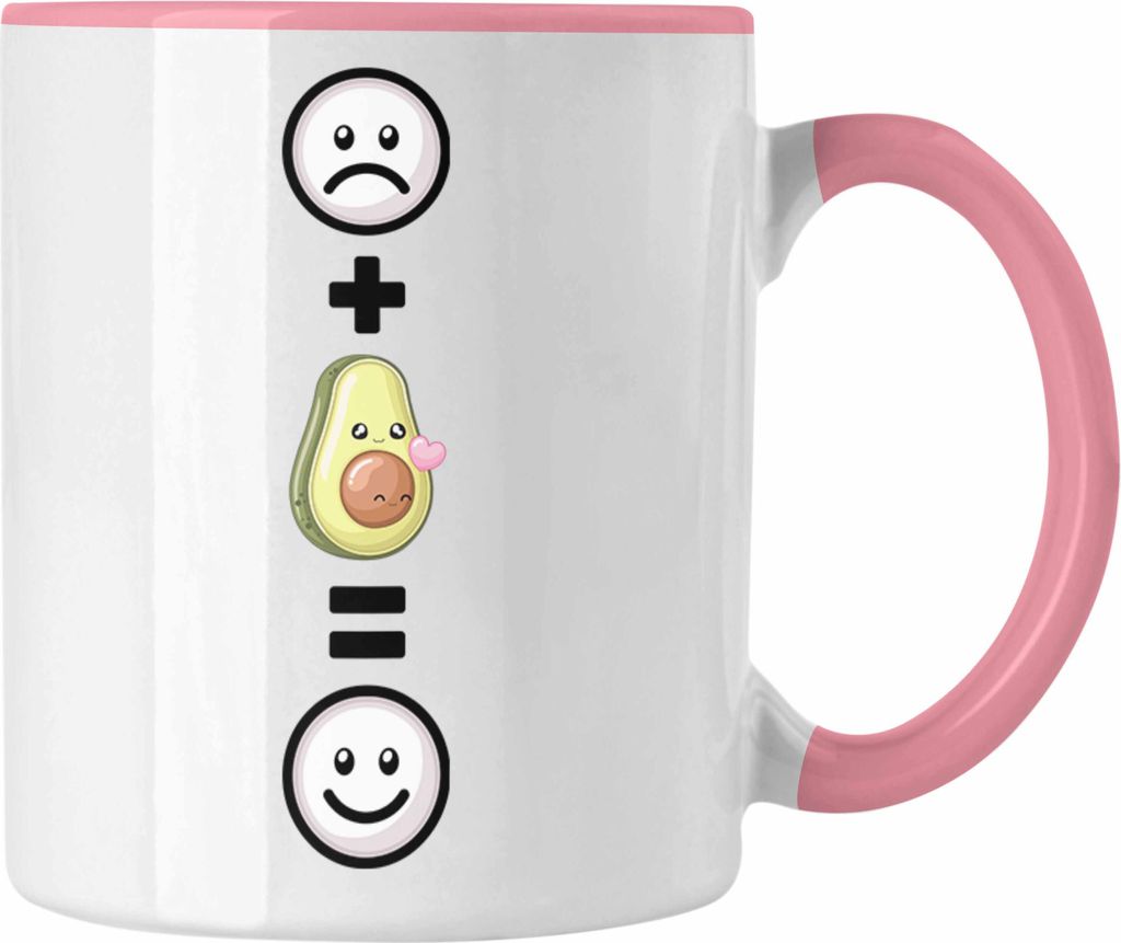 Trendation - Avocado Tasse Geschenk für Avocado Liebhaber :( + Avocado = :) Lustige Geschenkidee Geburtstag (Rosa)