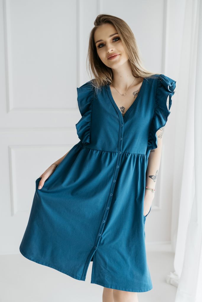 DOLCE SONNO Stillnachthemd – Umstandsnachthemd - Nachthemd für Schwangere und Stillende - 100% Baumwolle – ROMA NORTH S