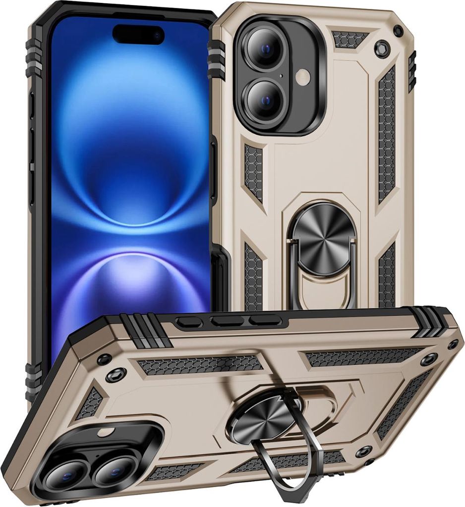 Schutzhülle für iPhone 17 Dual Layer Robust Militäre Fallschutz Hülle mit Ringhalterung Ständer Gold