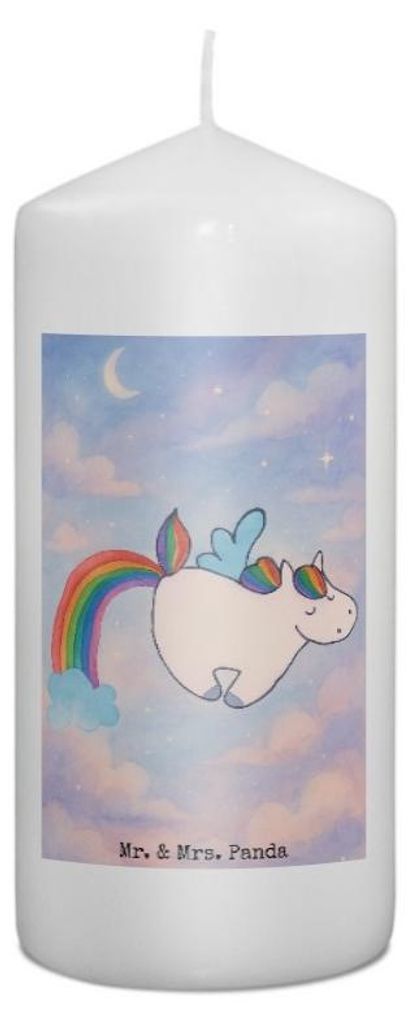 Mr. & Mrs. Panda Kerze Einhorn Fliegendes Pferd Design 15 x 7 cm - Weiß - Geschenk, Regenbogen, Spielen, Unicorn, Stumpenkerze, Blockkerze, Erinne...