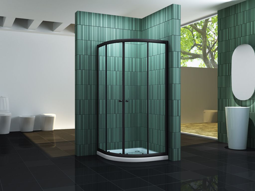 Duschkabine JUNISO-R (schwarz) 90 x 90 x 190 cm ohne Duschtasse