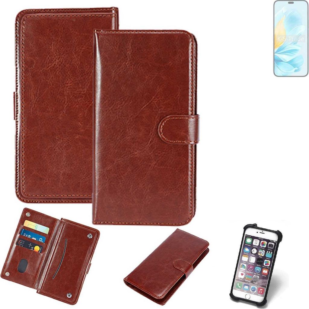 K-S-Trade 360° Hülle kompatibel mit Honor 200 Lite braun Kunstleder Case BookCase WalletCase Kunstlederederhülle Handyhülle, Rundumschutz Bumper