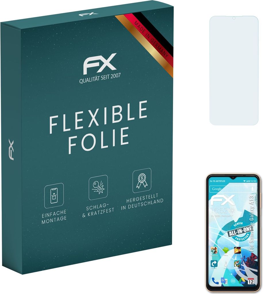 atFoliX FX-ActiFleX 3x Schutzfolie kompatibel mit Samsung Galaxy A13 Folie