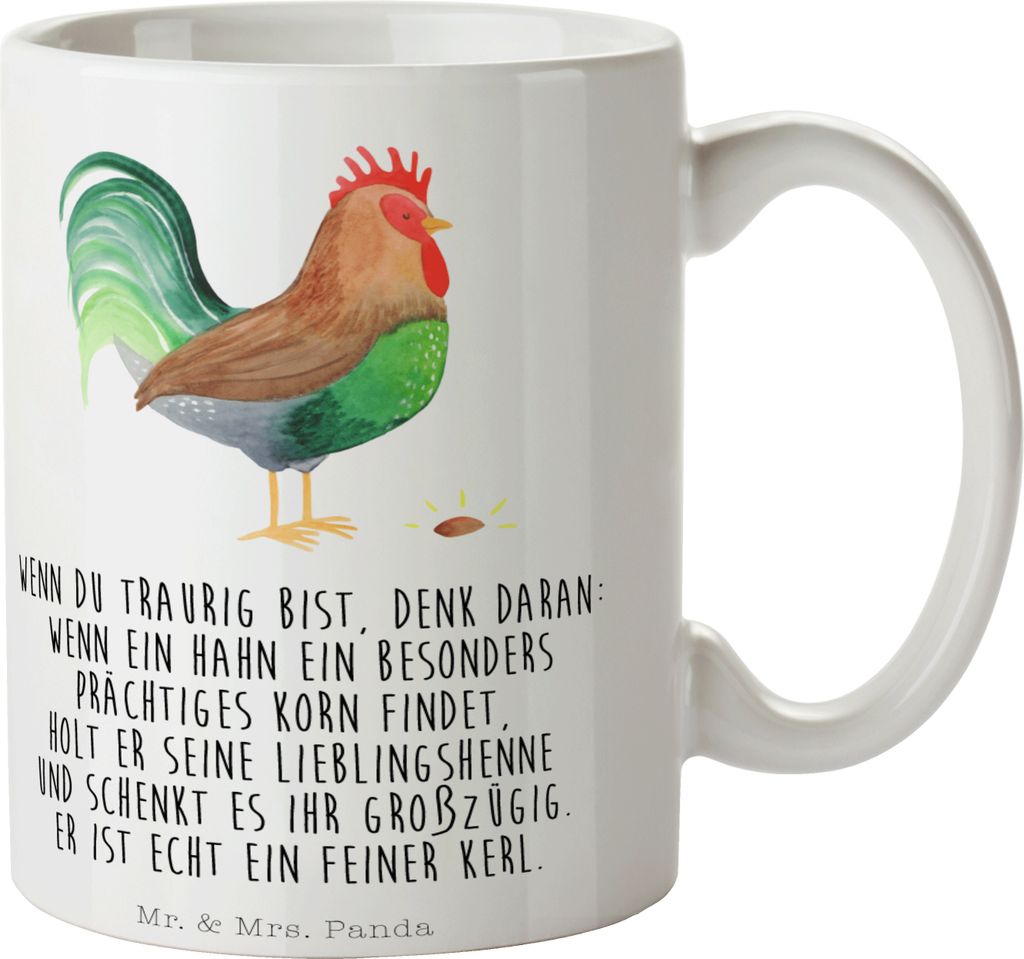 Mr. & Mrs. Panda Becher Hahn Korn - Weiß - Geschenk, Natur, Keramiktasse, Henne, Eier, Kaffeetasse, Bauernhof, haferl, Tasse, schöne