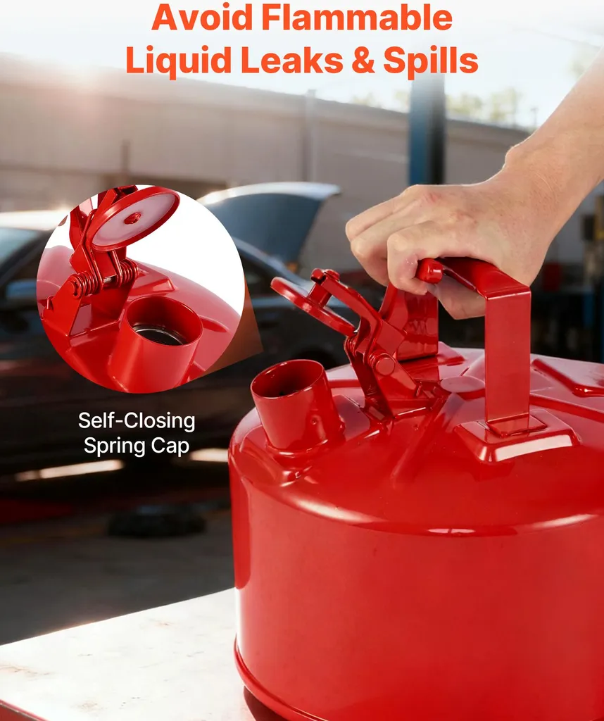 Tanica di sicurezza VEVOR, 9,5 L tipo I, contenitore di sicurezza rosso per benzina con parafiamma in acciaio inox, coperchio autochiudente e imbuto in PE, contenitore per sostanze infiammabili, rosso - 2