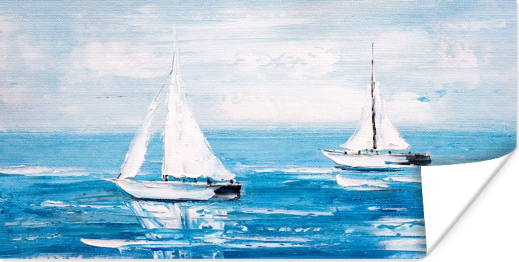 MuchoWow Poster Malerei - Ölfarbe - Boot - Wasser 150x75 cm - ohne Rahmen