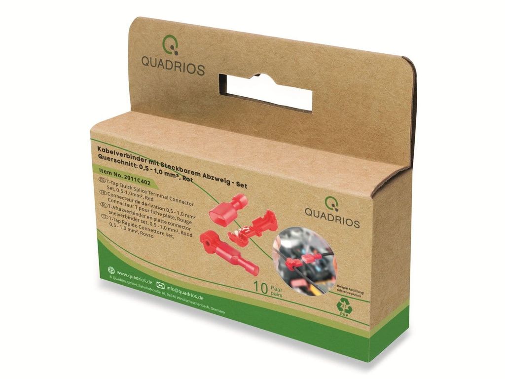 QUADRIOS 2011C402, Kabelverbinder mit steckbarem Abzweig, 0.5-1.0 mm², rot, 20 Stück
