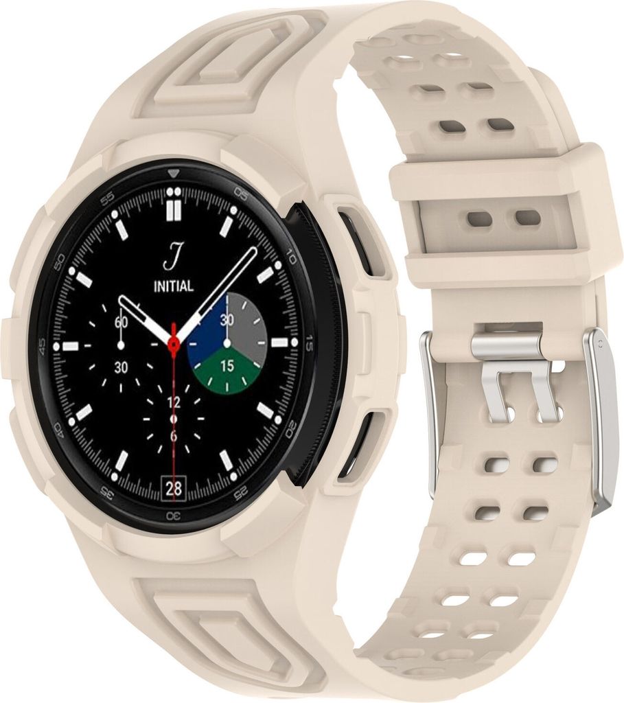 Strap-it Samsung Galaxy Watch 4 Classic 46mm Silikonarmband mit Rahmen (Elfenbein Weiß)