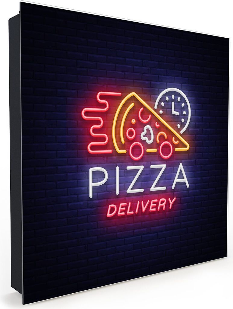 Nachbildung-Schlüsselkasten, Magnetpinnwand und Memoboard mit Glasfront Motiv Pizza Aufschrift