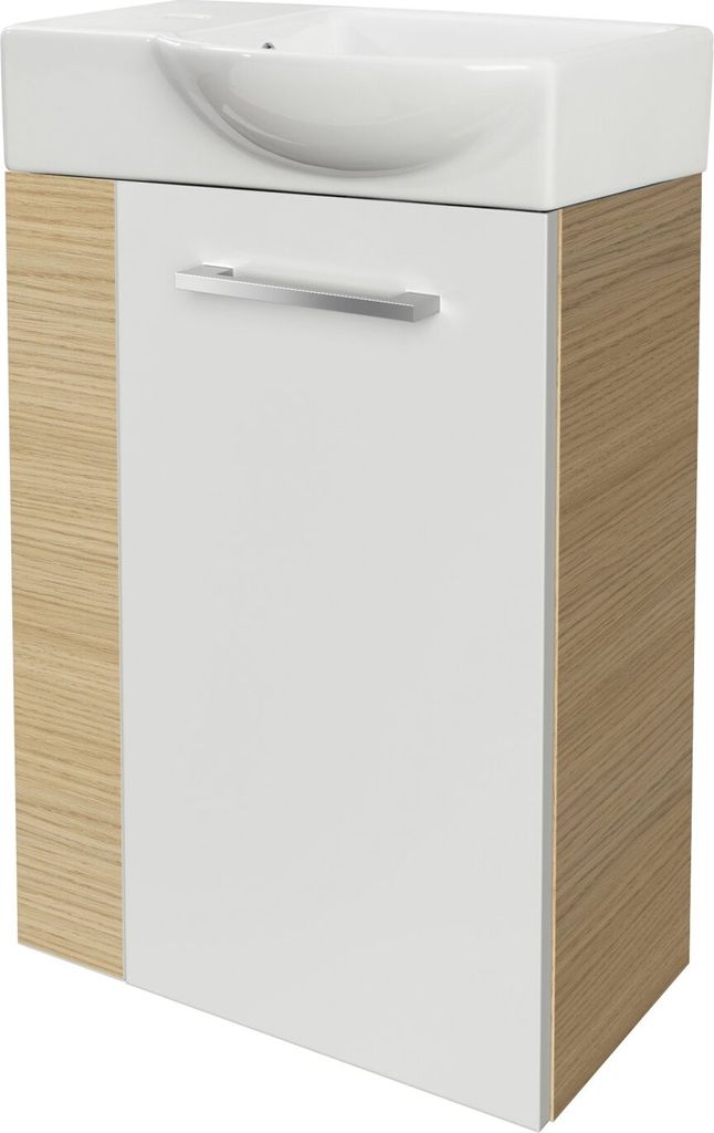 Fackelmann SBC B. STYLE Gäste WC Set 2-teilig 45 cm, Braun hell/Weiß, rechts, Keramik Hahnloch links