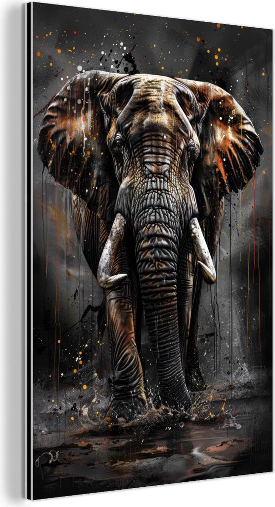 MuchoWow Wanddekoration Metall Metallbild Wandkunst 100x150 cm Elefant - Aquarell - Wildtiere - Luxus MuchoWow Aluminium Gemälde - Bild