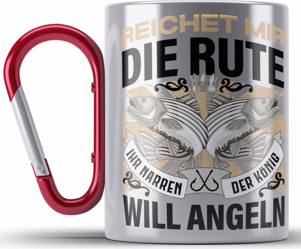 Trendation - Angler Edelstahl Tasse Karabiner Geschenk Männer Spruch Lustig für Fischer Geschenkidee Angeln Fischen (Rot)
