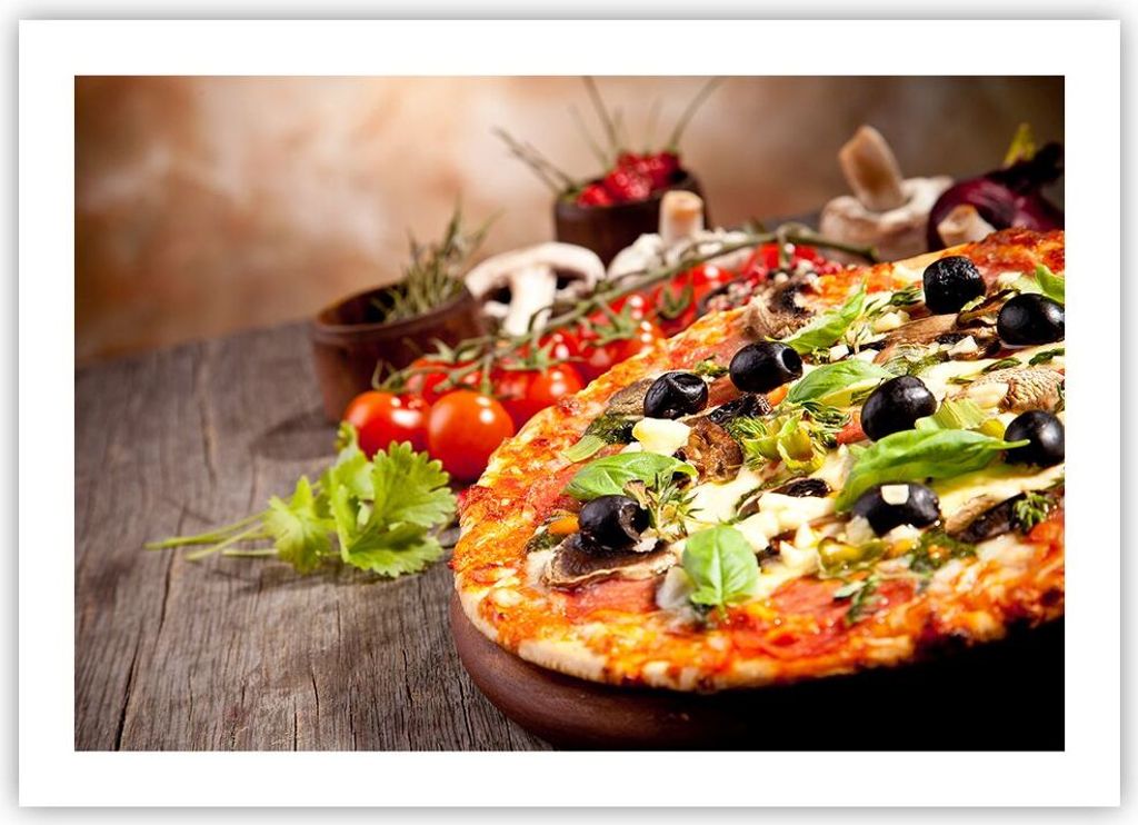 Poster - Poster ohne Rahmen - Pizza Essen Italien Tradition - 70x50 cm - Wand Bild - Wanddeko - Wandbilder - Kunstposter - Wandposter - Bilder - Ku...