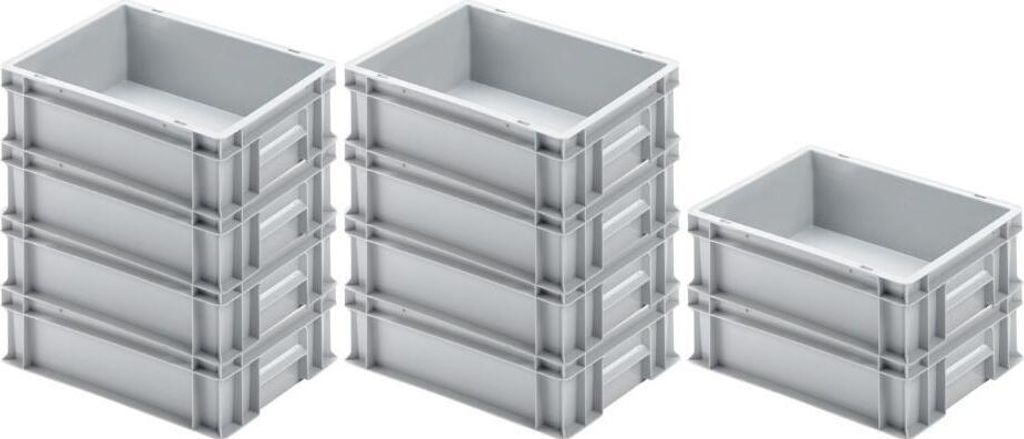SparSet 10x Eurobehälter mit geschlossenem Griff | HxBxT 12x30x40cm | 11 Liter | Grau | Eurobox, Transportbox, Transportbehälter, Stapelbehälter