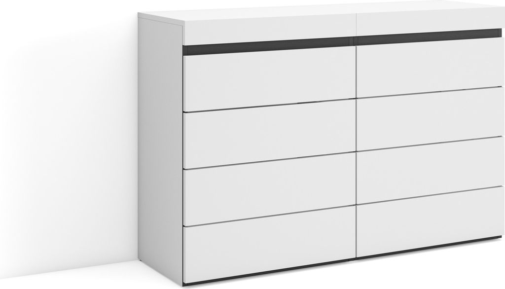 Kommode mit Schubladen, 114x35x75 cm, Für Schlafzimmer, Sideboard, Schrank, Weiß und Schwarz