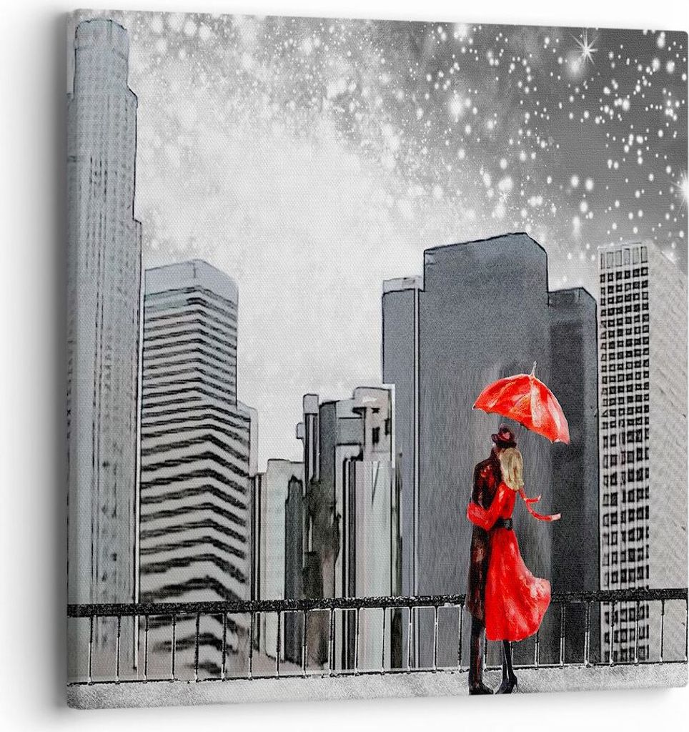 Bild auf Leinwand - Leinwandbild - Stadt Haus Straße - 40x40cm - Wand Bild - Wanddeko - Wandbilder - Leinwanddruck - Bilder - Kunstdruck - Wanddek...