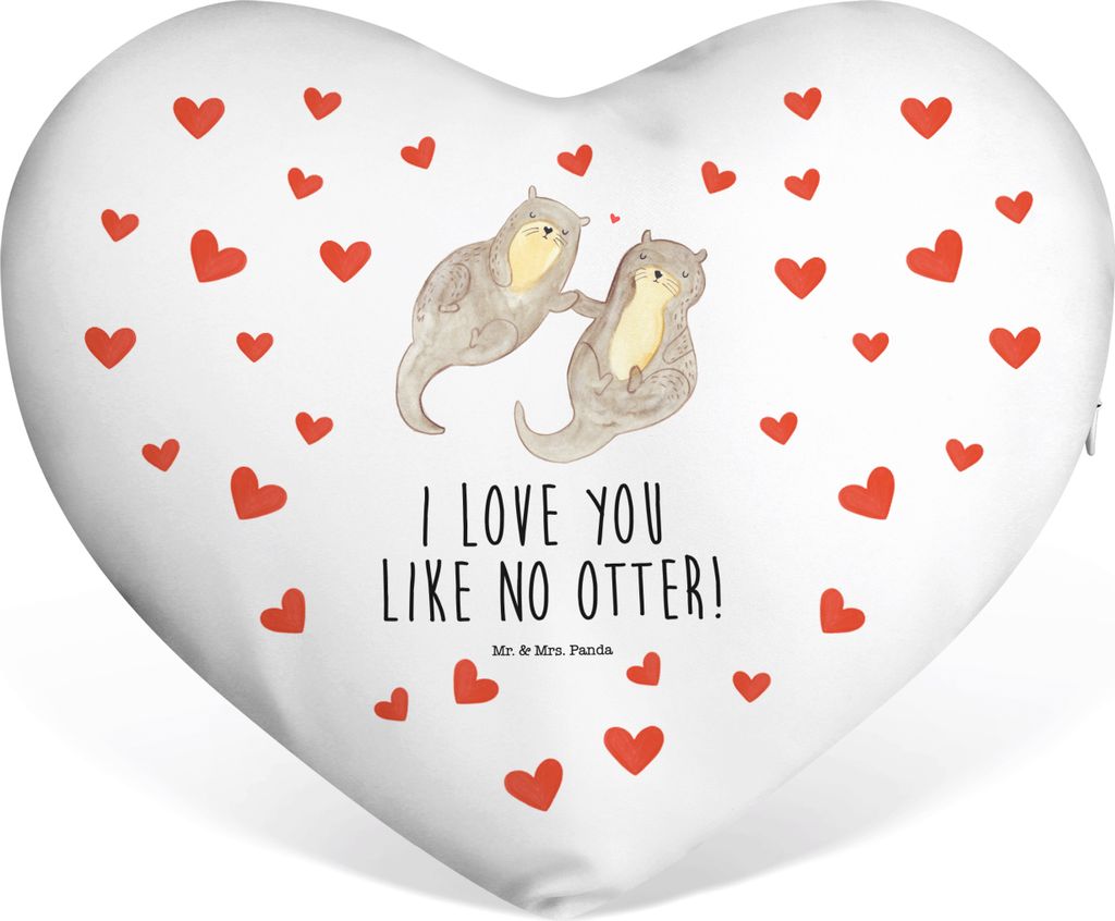 Mr. & Mrs. Panda Sofakissen Otter Hände halten - Weiß - Geschenk, dekoartikel, glücklich, Verliebt, Kuschelkissen, Paar, Liebe Kissen, Dekokisse...