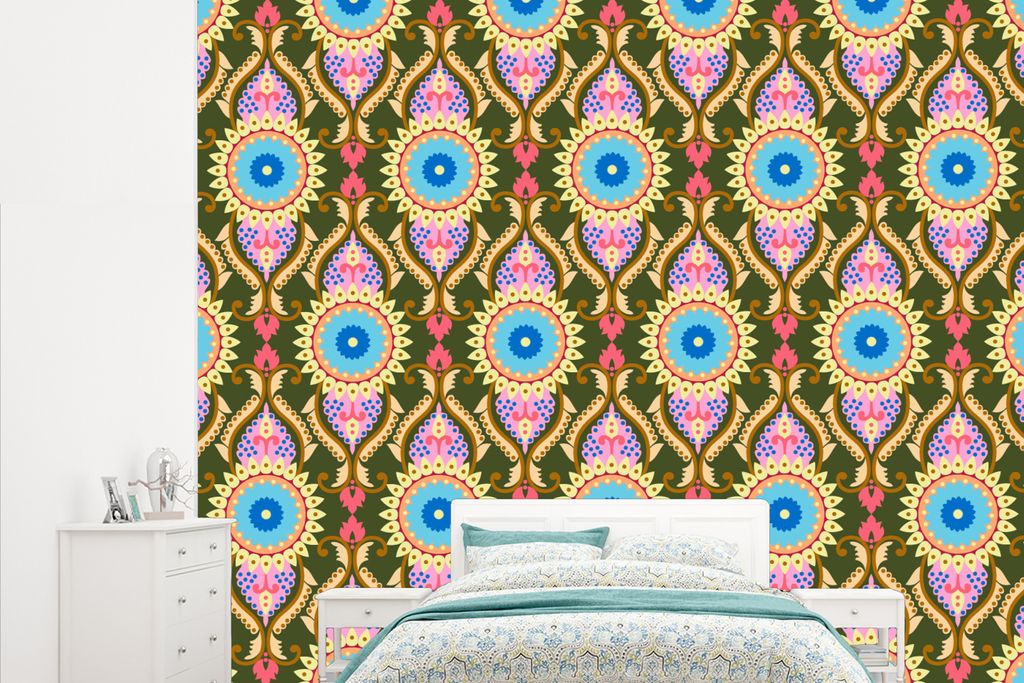 MuchoWow Fototapete für Wohnzimmer oder Schlafzimmer Wandtapete Vinyl Motivtapete Design - Orient - Retro - 315x260 cm - Gemustert