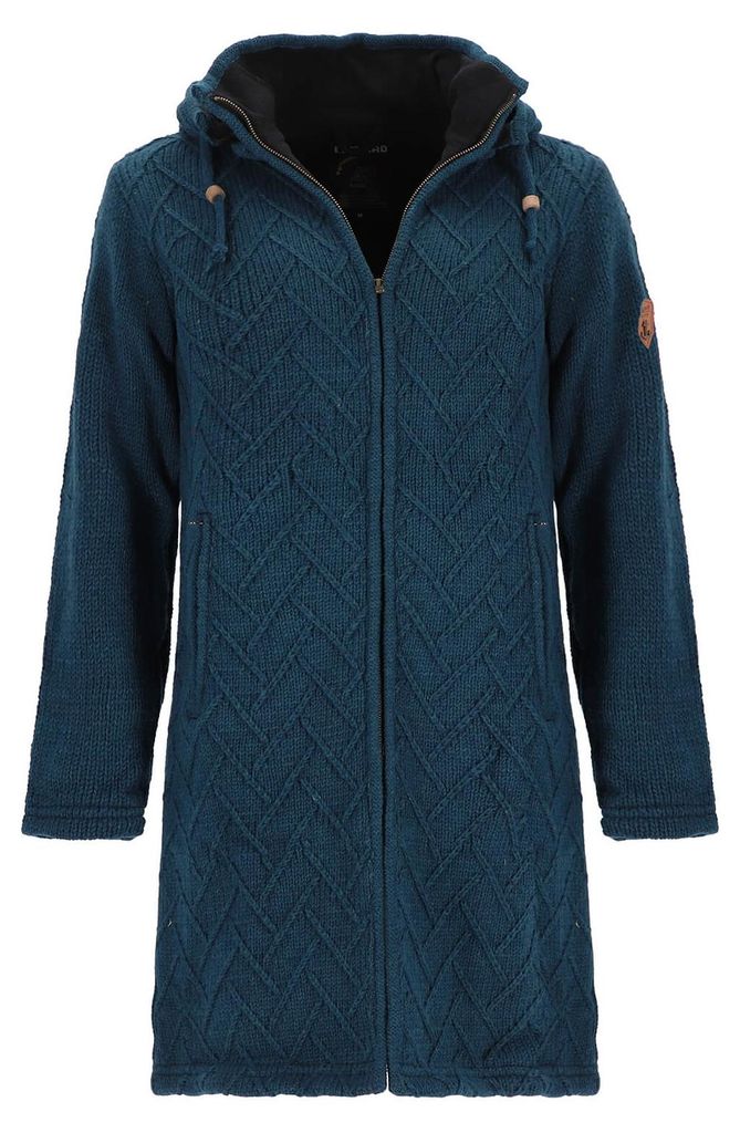 Lizzard Sports Damen Wollmantel mit abnehmbarer Kapuze - Lange Jacke aus Wolle in Grün Größe 3XL