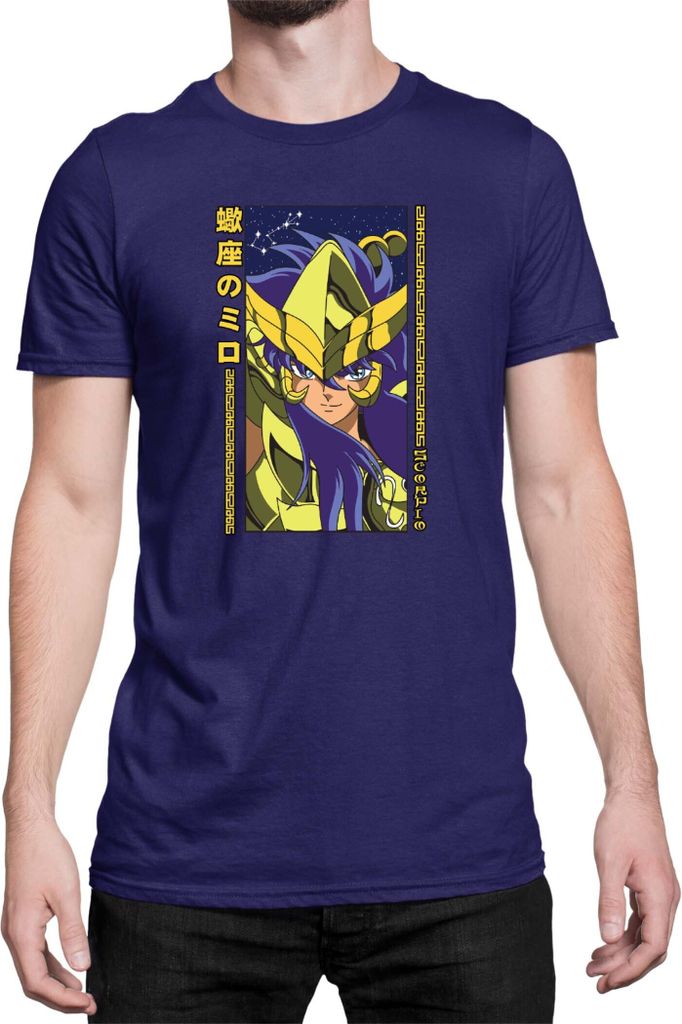 Herren T-Shirt Japan Anime Manga Saint Anime Seiya Scorpio Scorpio, Man 2XL / Dunkelblau