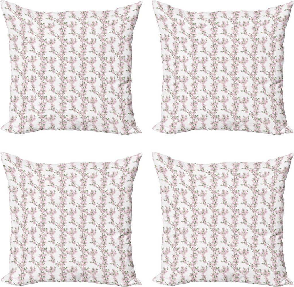 ABAKUHAUS japanisch Kissenbezug Set (4 Stück), Rosa Frühling Sakura Blumen, Moderner Doppelseitiger Digitaldruck, 60 cm x 60 cm, Baby-Rosa-Grün