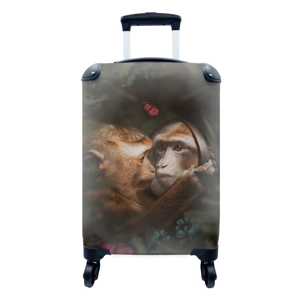 MuchoWow Koffer Handgepäck Trolley Rollkoffer Kleine Reisekoffer mit 4 Rollen - Affe - Dschungel - Spiegel - Schmetterling - Cabin Size < 55x40x...