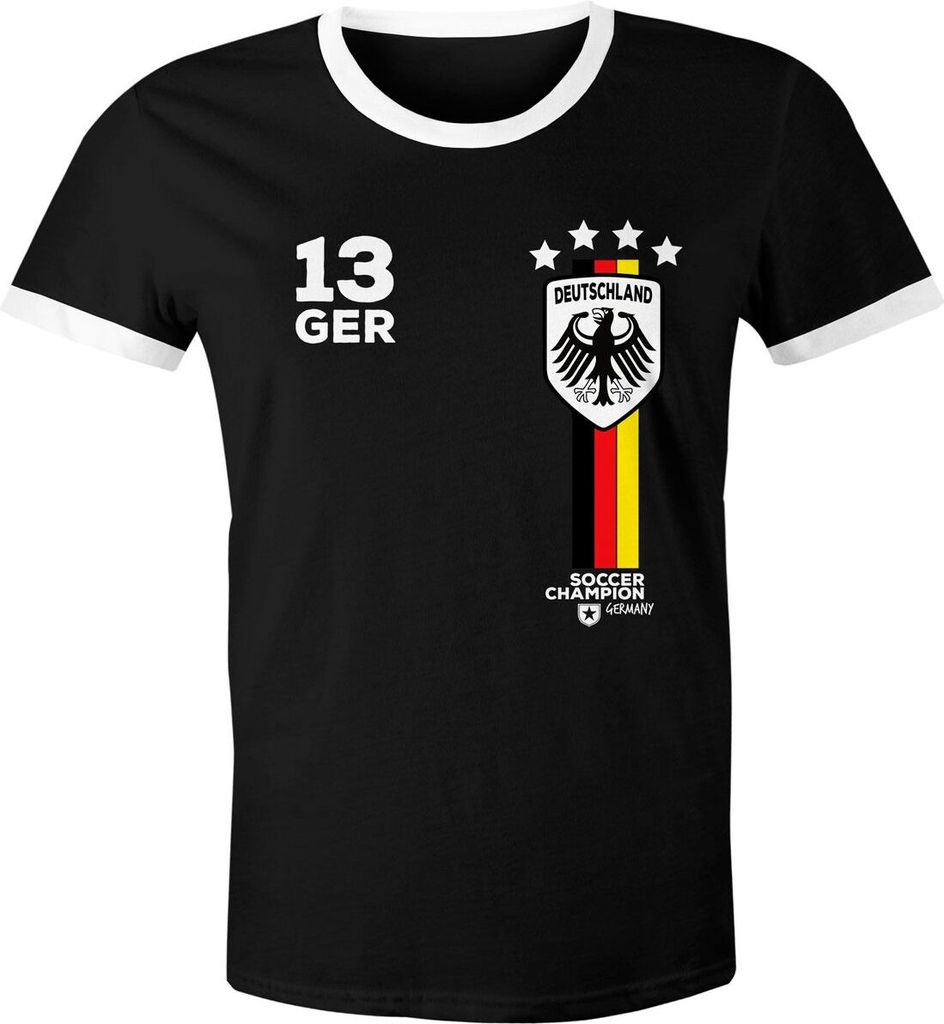 Herren Fan-Shirt Fußball Retro Deutschland Germany Weltmeisterschaft Fan-Trikot Style WM 2018 Moonworks schwarz-weiß M