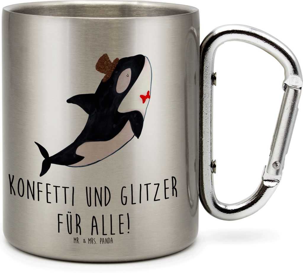 Mr. & Mrs. Panda Teetasse Orca Zylinder - Transparent - Geschenk, Geburtstag, Thermobecher Edelstahl, Glitzer, Meer, Konfetti, Teebecher, Fest, Ede...