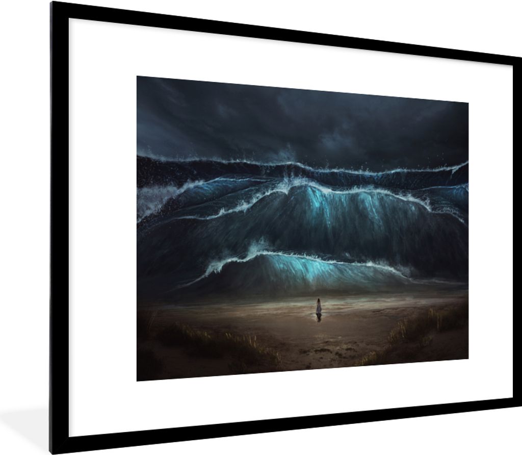 MuchoWow MuchoWow Gerahmtes Poster Strand - Meer - Frau - Golf 80x60 cm - Poster mit zchwarzem Bilderrahmen - Schlafzimmer-Dekorationen - Fotop...