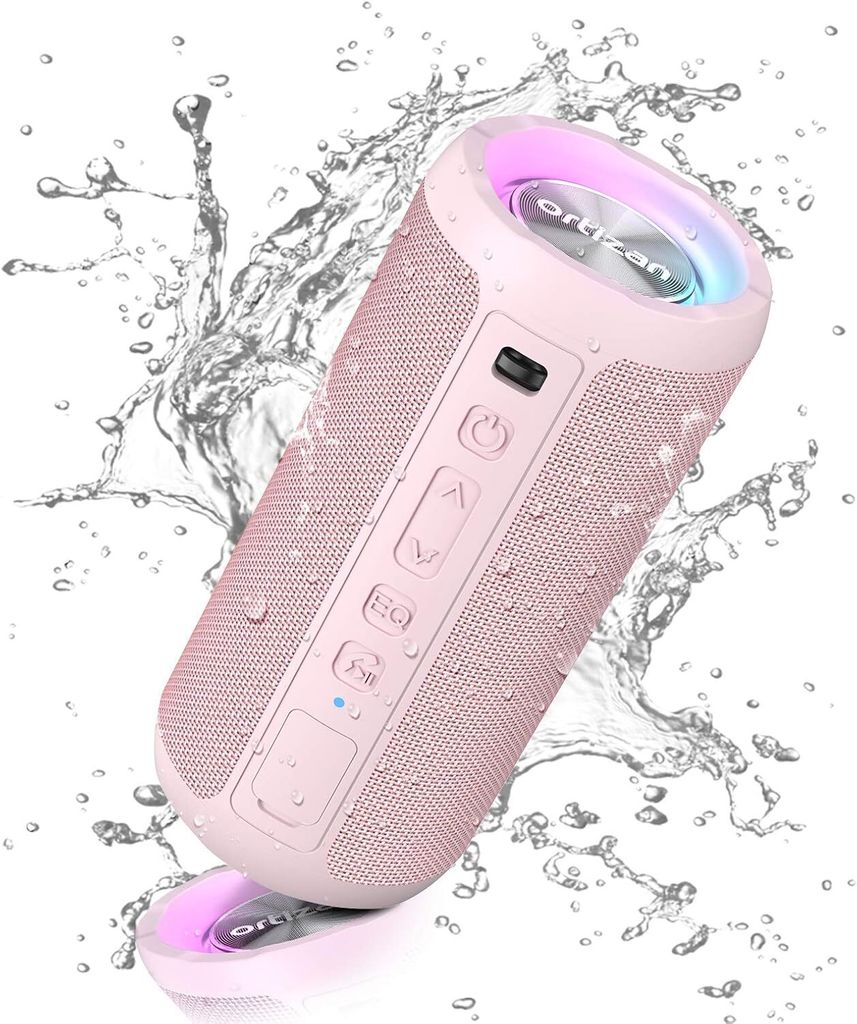 Ortizan Bluetooth Lautsprecher, tragbare Musikbox mit Licht, IPX7 wasserdicht, Dual-Bass-Treiber, 30h Akkulaufzeit, Freisprechfunktion