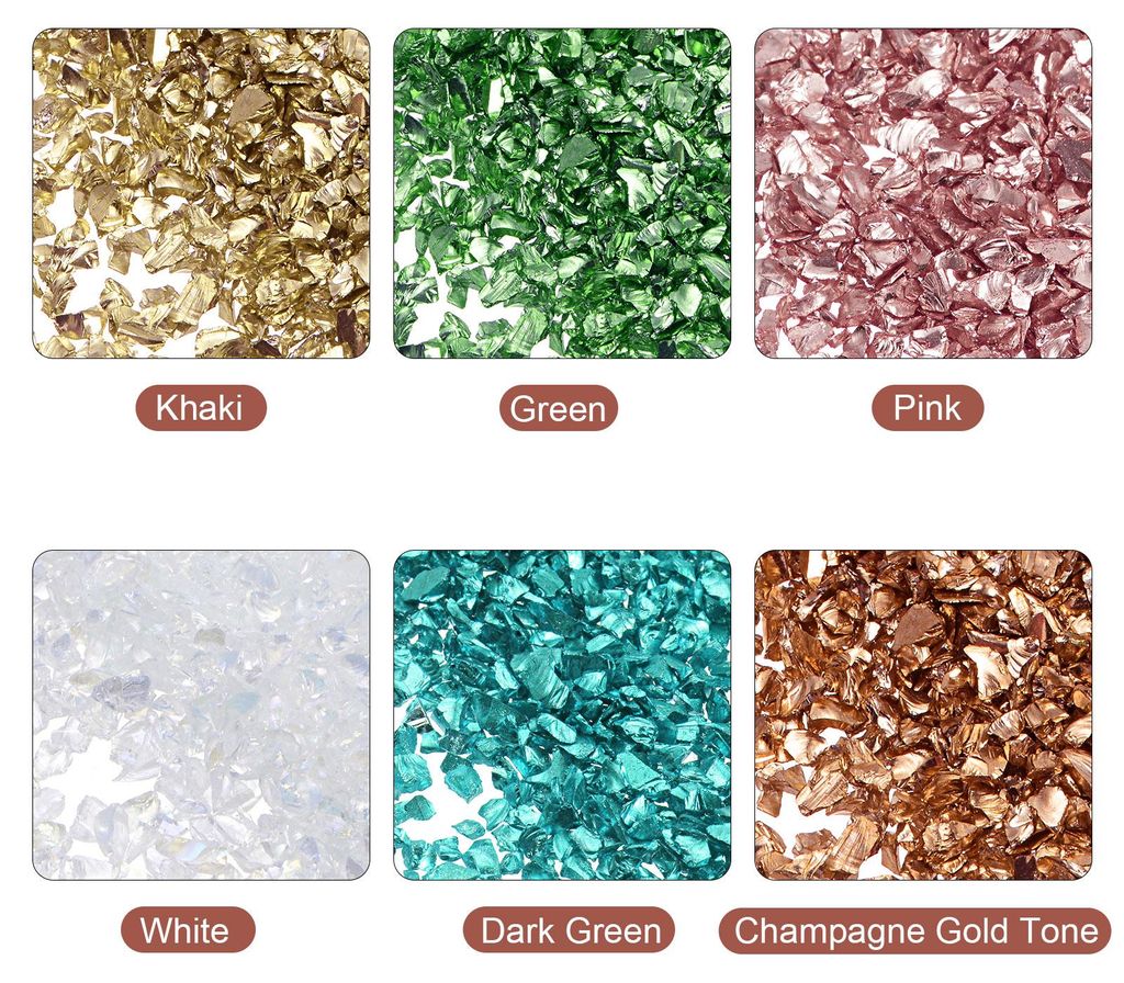 6 Farben Crushed Glass Chips, 1-4mm Unregelm??iges Glitzer-Metallic-Glas zum Basteln DIY Vasenfš¹ller Epoxidharz-Dekoration 28 g golden Farbtone ...