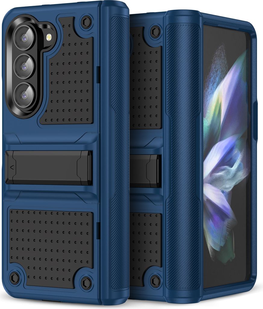 Hülle Für Samsung Galaxy Z Fold 5 Militärqualität Stoßfest Hybrid 2 in 1 Hart PC Weich TPU Handyhülle Blau Schwarz