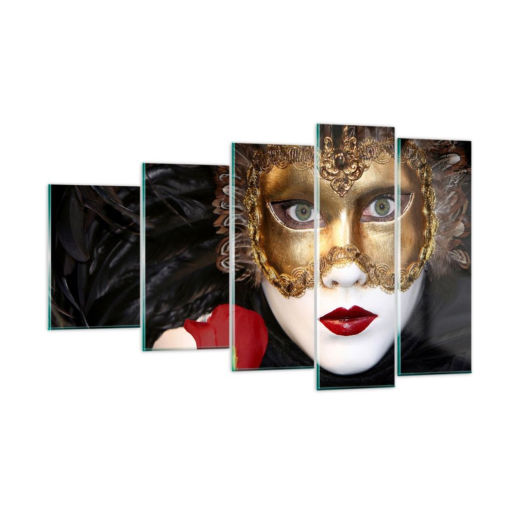 Bilder auf glas - Karnevalsmaske Maskottchen grüne Lippen - 100x60cm - Glasbilder - Wandbilder - Kunstdruck - Wanddekoration aus Glas - Glas Bilde...