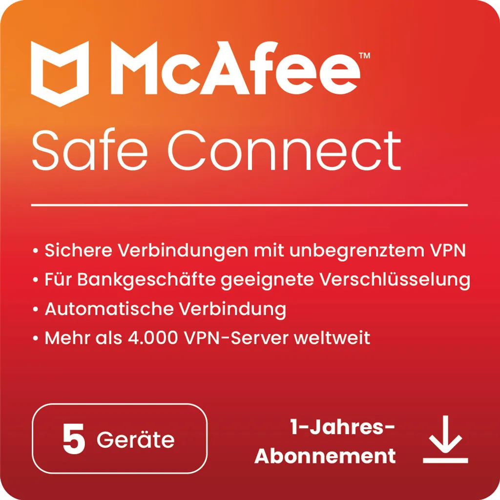 Protégez votre Vie Privée avec McAfee VPN Safe Connect - 5 Appareils