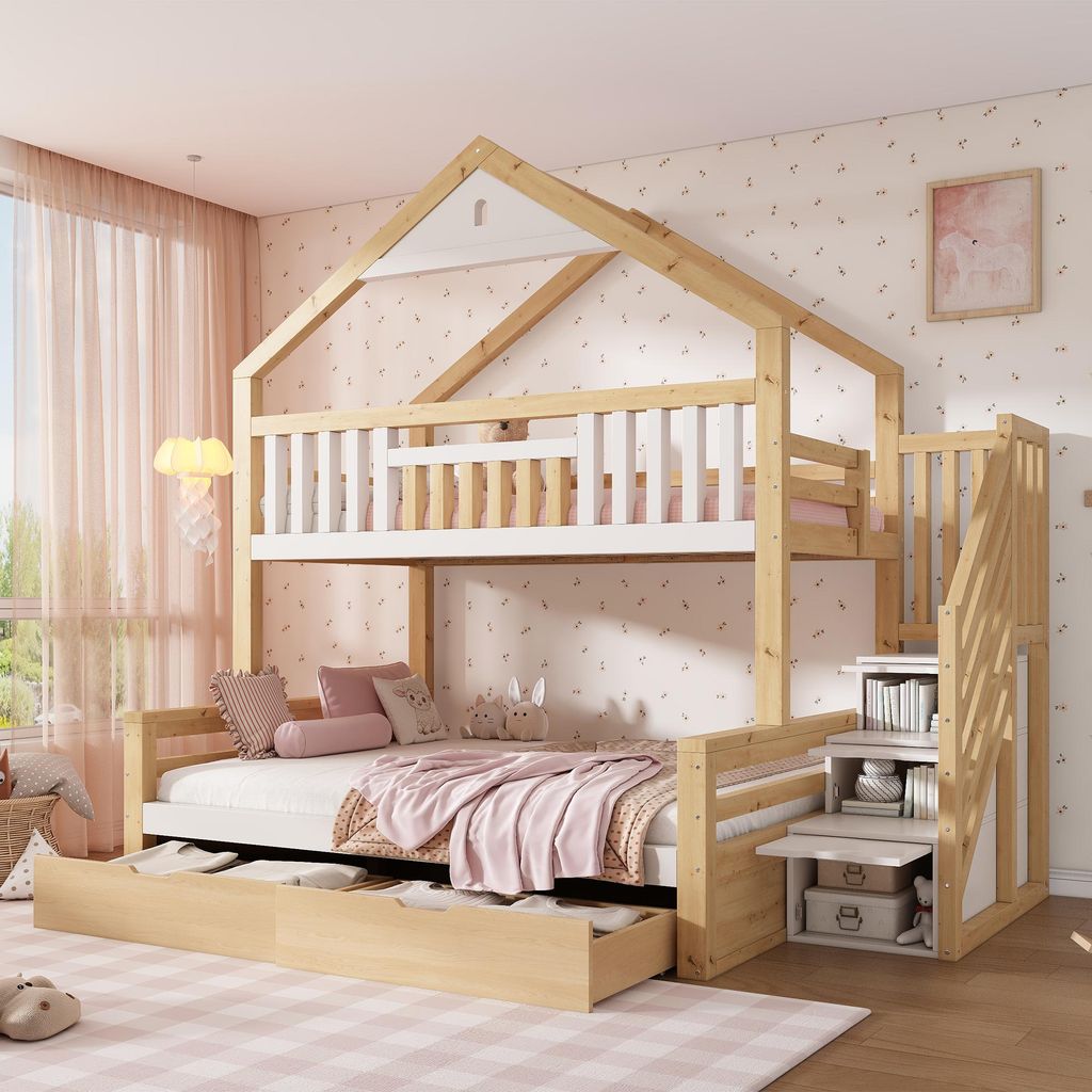 Flieks Etagenbett 90x200cm/140x200cm, Kinderbett Hausbett Produktbild 