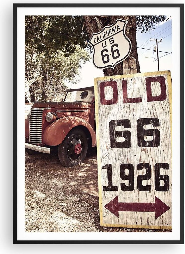Gerahmtes Poster - Schwarzer Rahmen - Straße alt 66 USA - 70x100 cm - Wand Bild - Wanddeko - Wandbilder - Kunstposter - Wandposter - Bilderrahmen ...