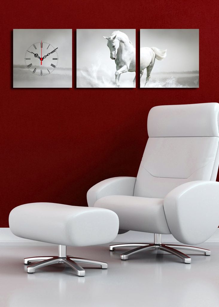 Opviq, 3P2828CS- CLA2687, Bunt, Wanduhren, 90 x 28 cm, 100% Wildleder -Leinwand